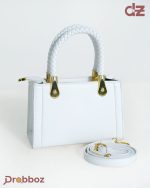 ZARA Elegant Braided Handle Satchel – White Gold-Tone Structured Handbag - Image 3