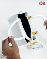 ZARA Elegant Braided Handle Satchel – White Gold-Tone Structured Handbag - Image 2