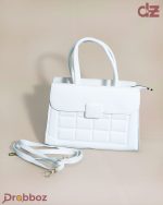 Drobboz Noir Quilted Executive Satchel – White Structured Crossbody Handbag - Image 3